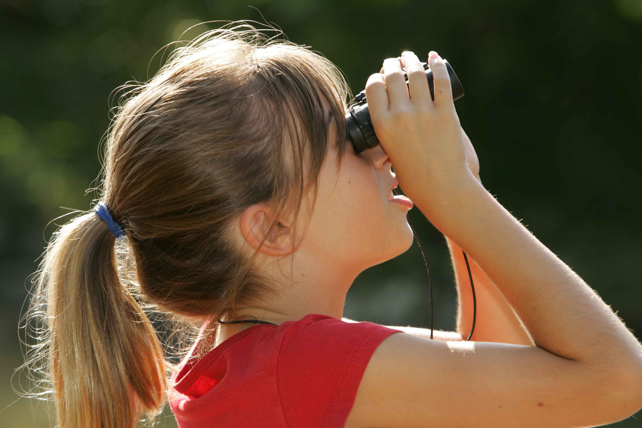 Mädchen auf der Suche mit Fernglas: Lösungsfokussierte Praxis