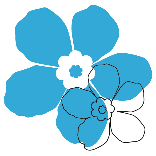 Eine blaue und eine schwarz skizzierte Blume - Logo der Aktion Vergiss-Mein-Nicht