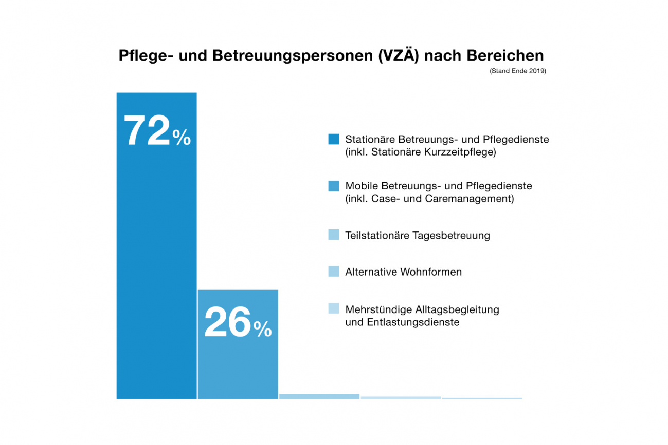 Grafik die das Pflegebe- und Betreuungspersonal nach Bereichen aufgliedert.