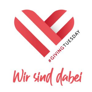 Giving Tuesday Logo: Ein rot-weiss-rotes Herz mit dem Schriftzug Wir sind dabei