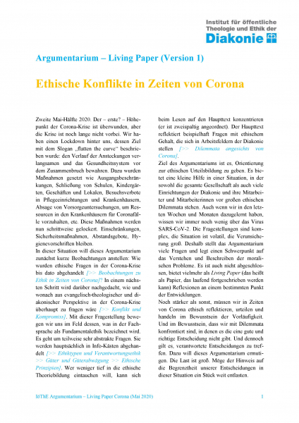 Cover des Argumentariums zum Thema "Corona"