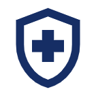 Icon mit einem Schild und einem Kreuz-Symbol darin