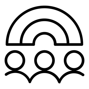 Icon mit 3 Personen und einem Regebenbogen