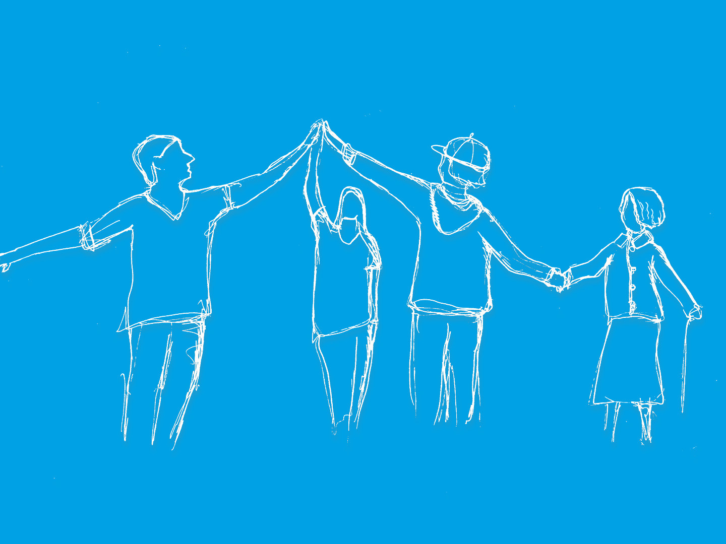 Gezeichnete Menschen stehen nebeneinander und reichen sich die Hände.