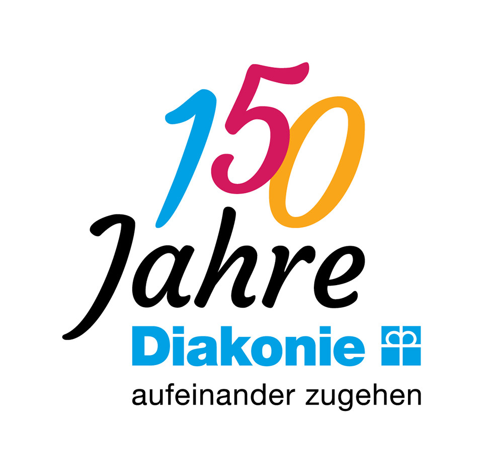 Logo: 150 Jahre Diakonie - aufeinander zugehen