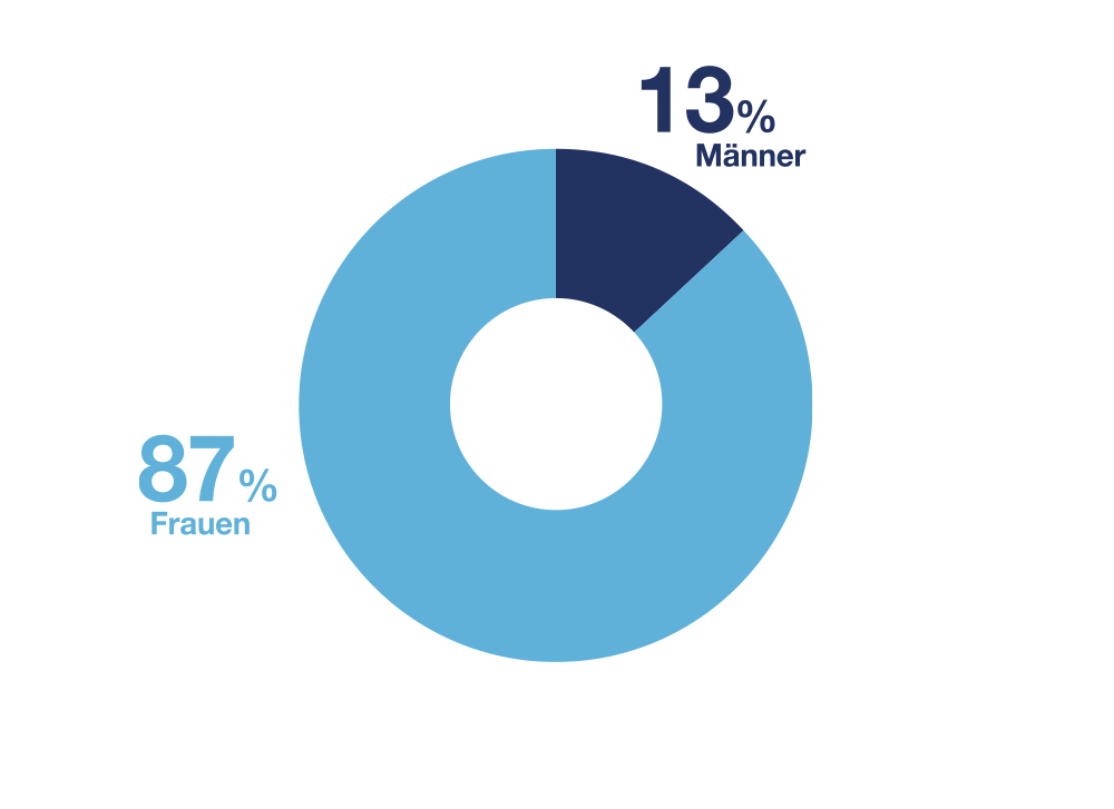 Grafik zur Pflegearbeit. Formelle Pflege: 13 Prozent Männer, 87 Prozent Frauen.