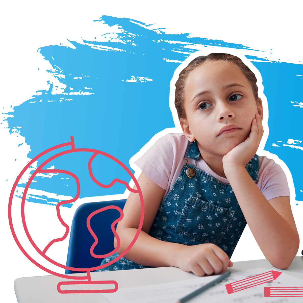 Ein Mädchen in der Schule schaut gelangweilt