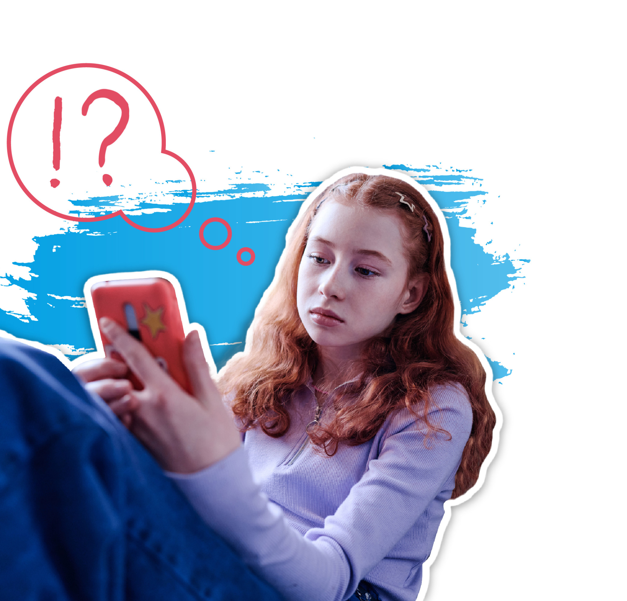 Eine Jugendliche schaut fragend auf ein Smartphone