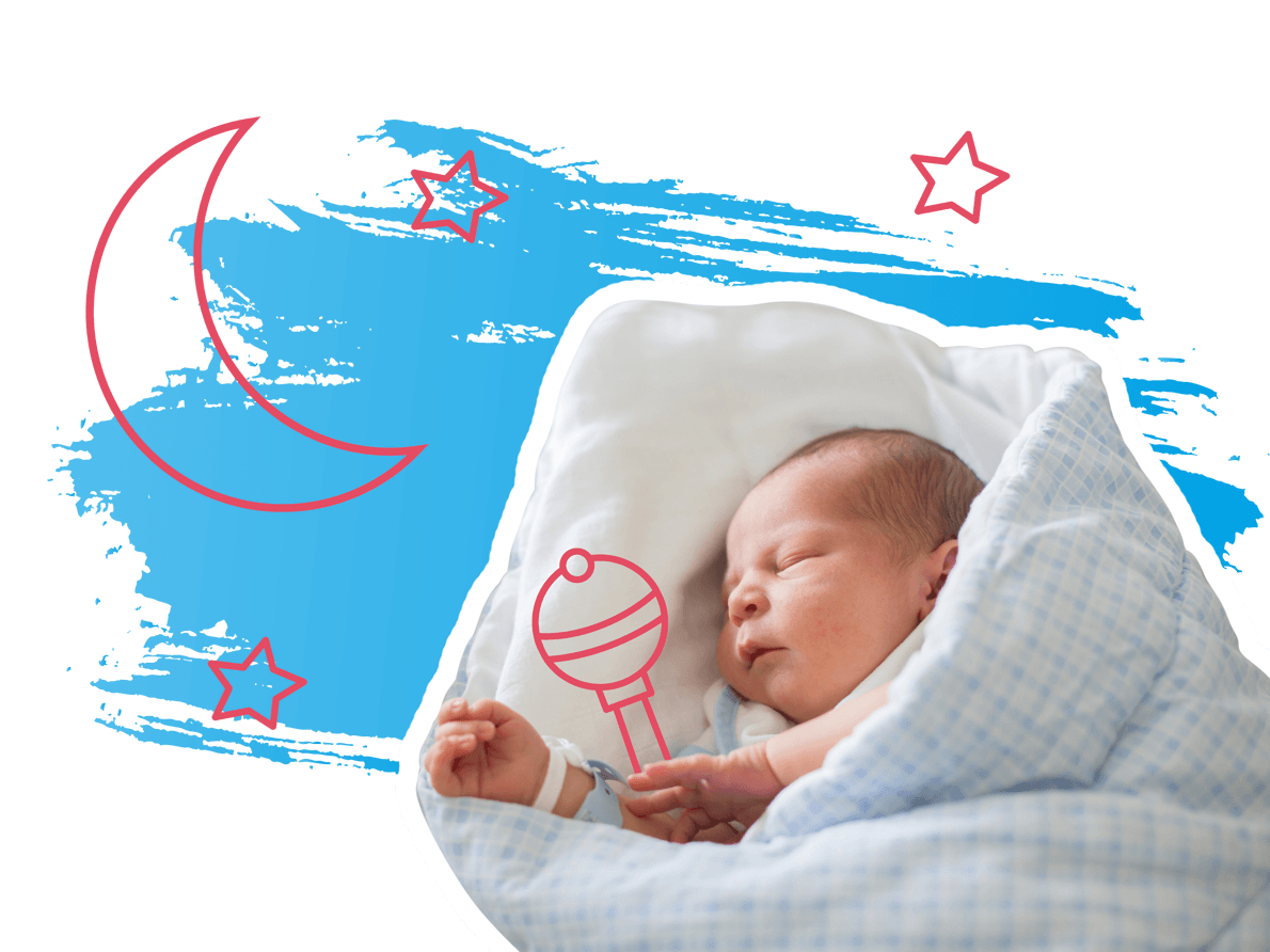 Ein schlafendes Baby, das in eine Decke gehüllt ist.