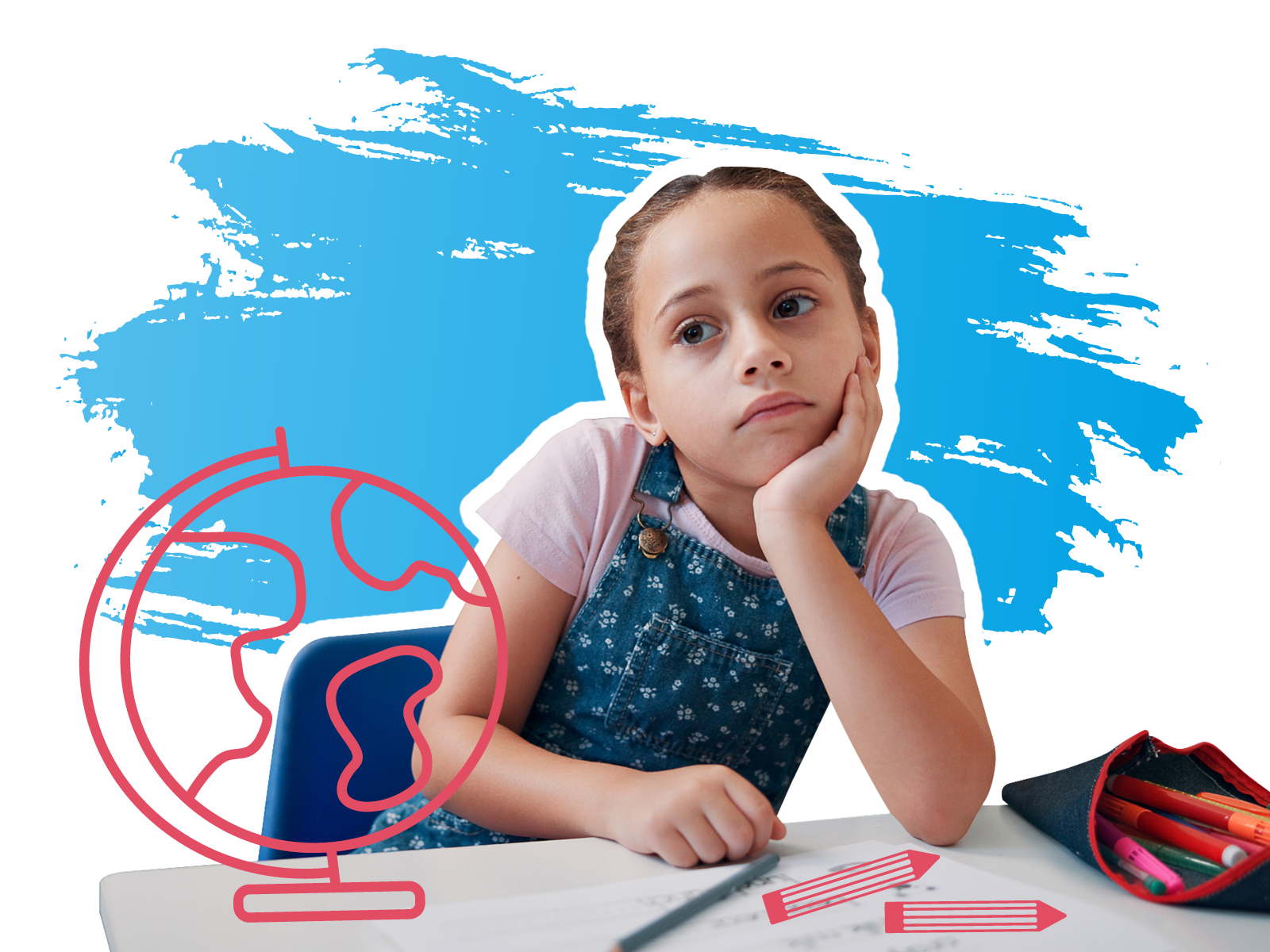 Ein Mädchen in der Schule schaut gelangweilt